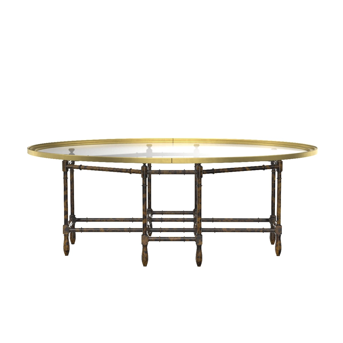 English Chinese Chippendale Faux Bamboo Glass Brass Tray Top Coffee Table 3D Model_04